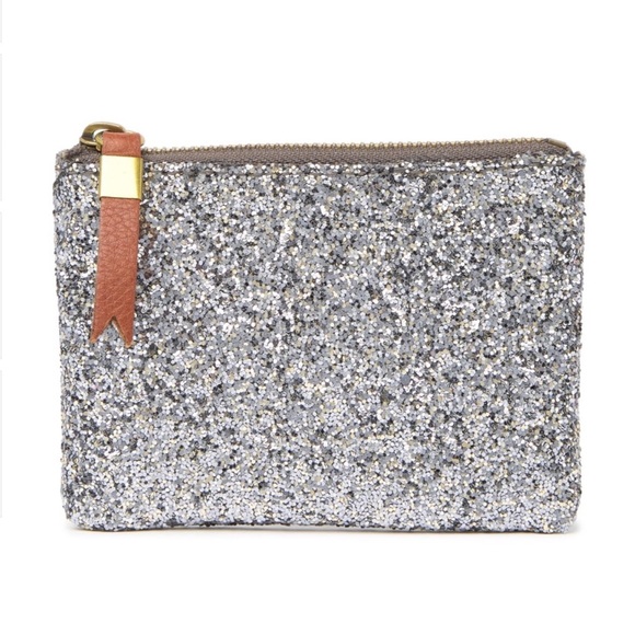 Madewell Handbags - Madewell Leather Pouch Wallet Silver Glitter